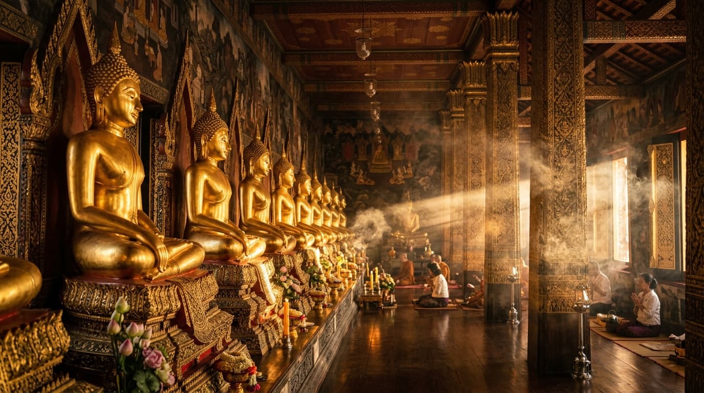 Row of golden Buddha statues