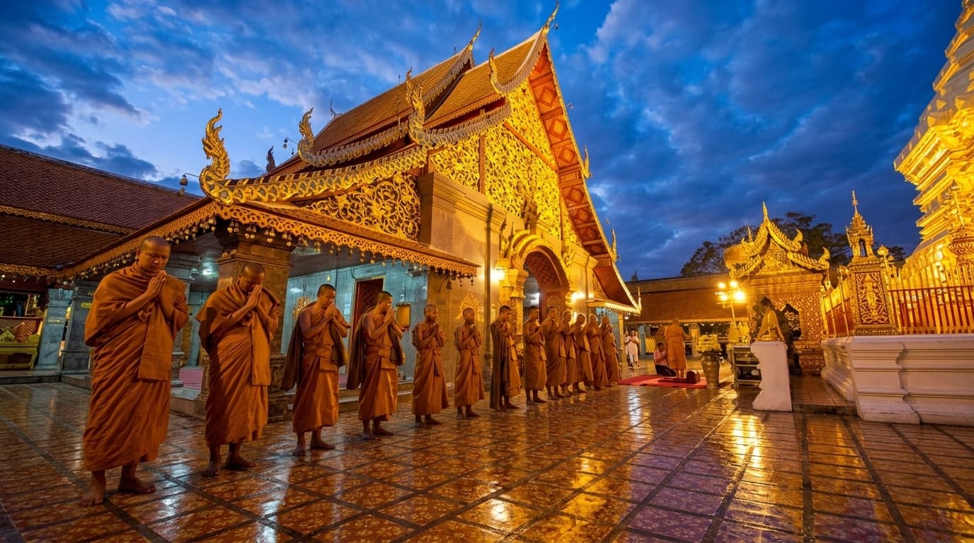 Thai Monks Evening Prayer at Golden Temple